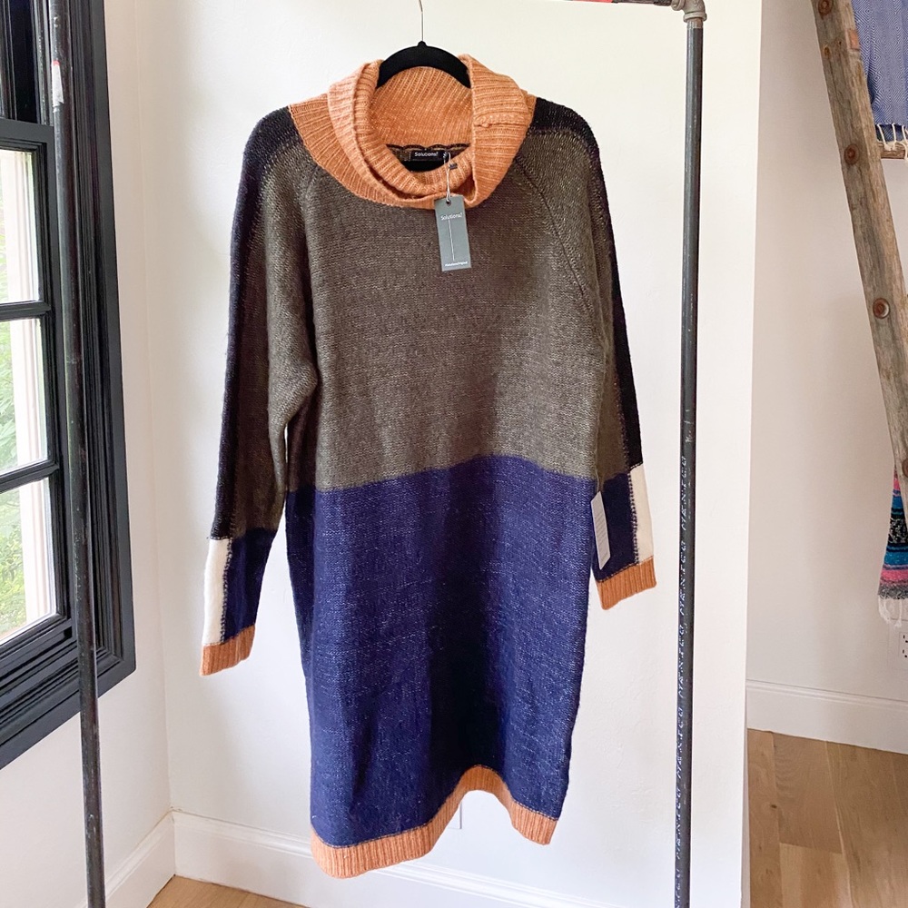 SOLUTIONS! color block cowl neck sweater dress